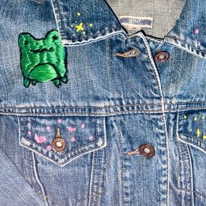 GAP Kids Blue Denim Jacket with Green Frog and Yellow Stars